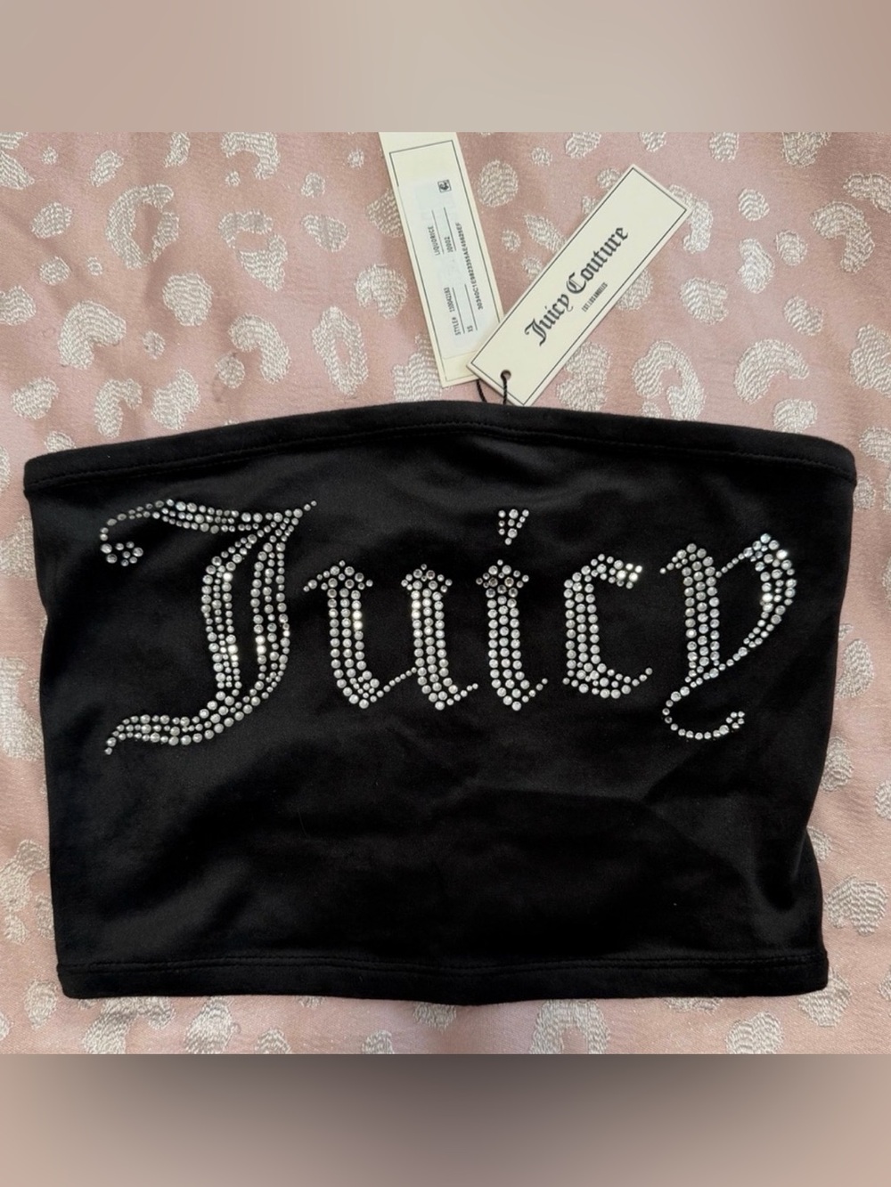 Juicy Couture Black Velour Rhinestone Tube Top Size XS